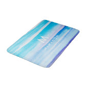 Tapis De Bain Monogramme et nom de famille bleus d'aquarelle (Angle)