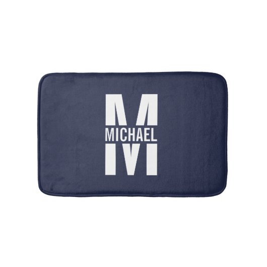 Tapis De Bain Monogramme et nom personnalisés bleu marine (Devant)