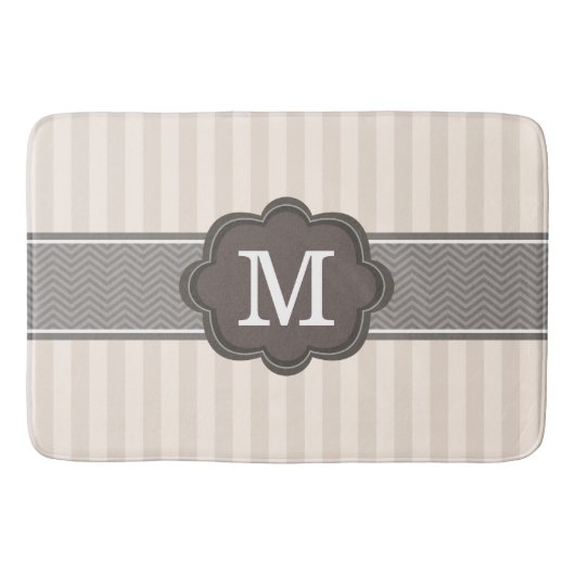 Tapis De Bain Monogramme fait sur commande Brown de rayures (Devant)