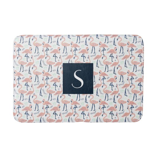 Tapis De Bain Monogramme Flamant Rose Moderne (Devant)