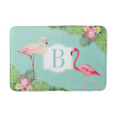 Tapis De Bain Monogramme Flamant rose tropical et fleurs d'Hibis (Devant)