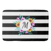 Tapis De Bain Monogramme floral à rayures noires contemporaines (Devant)