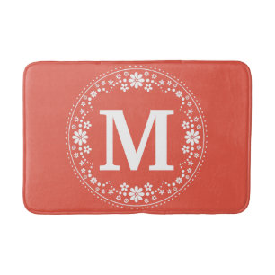 Tapis De Bain Monogramme floral blanc de corail simple joli