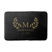 Tapis De Bain Monogramme Floral Moderne Noir Et Or Nom De Famill (Devant)