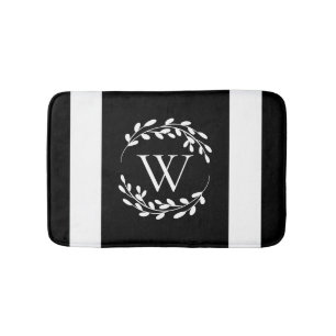 Tapis De Bain Monogramme floral noir et blanc
