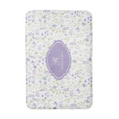 Tapis De Bain Monogramme floral personnalisé violet (Devant (Vertical))