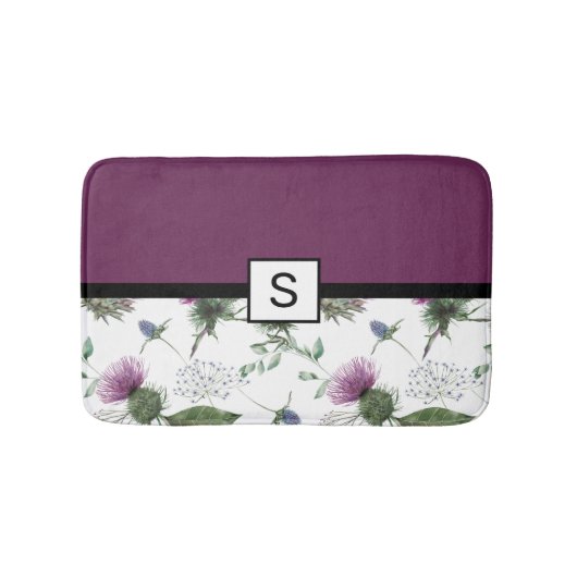 Tapis De Bain Monogramme floral pourpre (Devant)