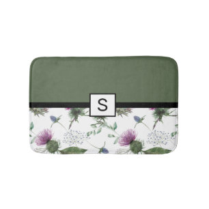 Tapis De Bain Monogramme floral vert sauge
