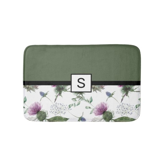 Tapis De Bain Monogramme floral vert sauge (Devant)