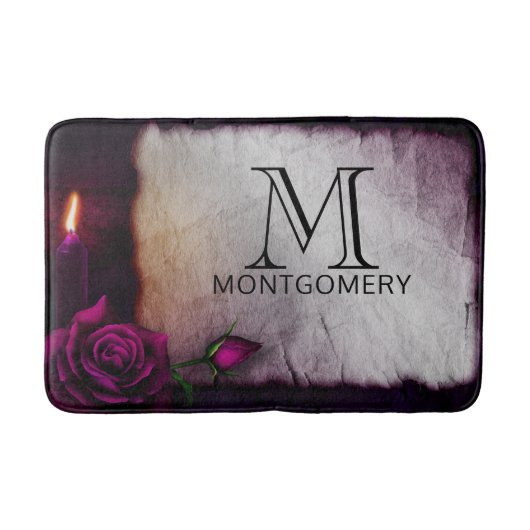 Tapis De Bain Monogramme gothique Rose, bougie et parchemin (Devant)