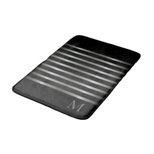 Tapis De Bain Monogramme Grilles modernes en argent sur noir