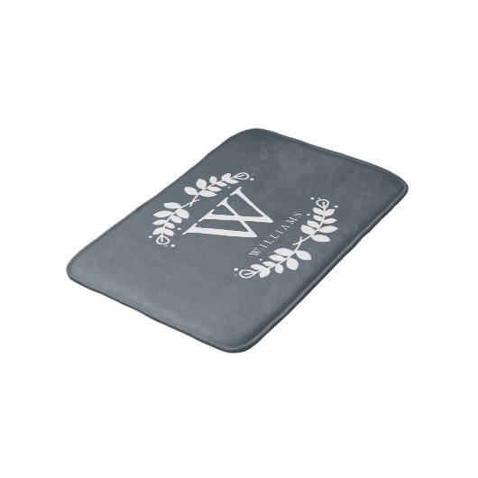 Tapis De Bain Monogramme gris ardoise tendance (Angle)