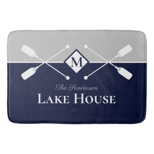 Tapis De Bain Monogramme gris bleu marine Paddle Lake House (Devant)