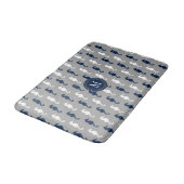Tapis De Bain Monogramme gris de motif d'hippocampe de bleu (Angle)