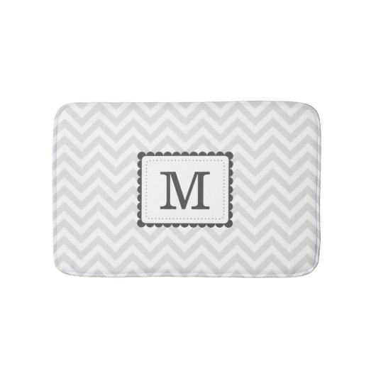 Tapis De Bain Monogramme gris et blanc de coutume de Chevron (Devant)