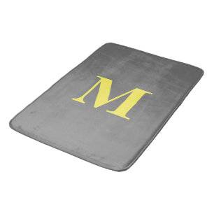 Tapis De Bain Monogramme gris jaune Initiales Nom personnalisé D