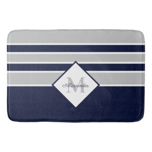 Tapis De Bain Monogramme gris marine moderne