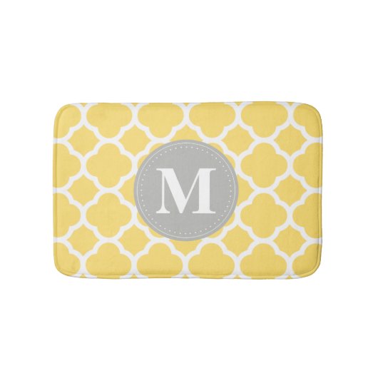 Tapis De Bain Monogramme gris Motif Quatrefoil jaune (Devant)