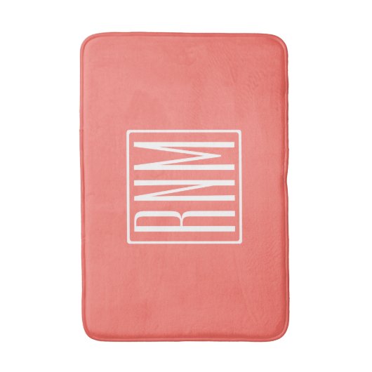 Tapis De Bain Monogramme initial | Blanc Sur Le Corail (Devant (Vertical))