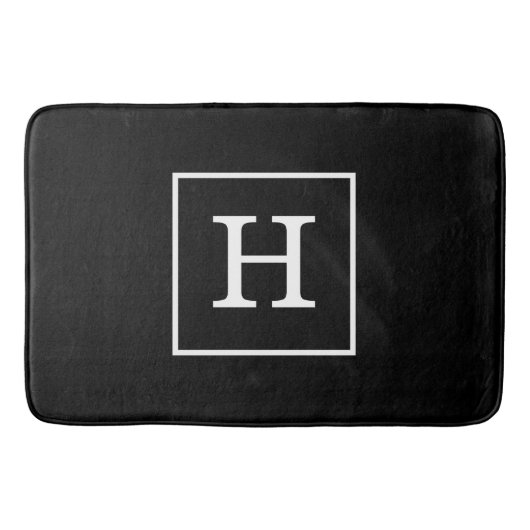Tapis De Bain Monogramme Initial Cadre Noir et Blanc (Devant)