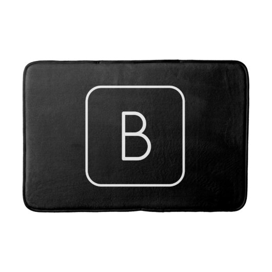 Tapis De Bain Monogramme Initial De Style Moderne | Blanc & Noir (Devant)