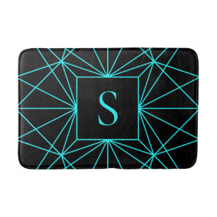 Tapis De Bain Monogramme initial Design géométrique turquoise