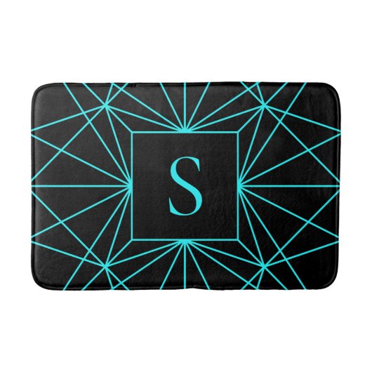 Tapis De Bain Monogramme initial | Design géométrique turquoise (Devant)