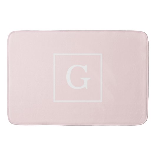 Tapis De Bain Monogramme initial encadré blanc rose clair (Devant)