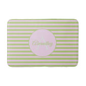 Tapis De Bain Monogramme Initial & Nom Rayures Rose Pastel Vert (Devant)