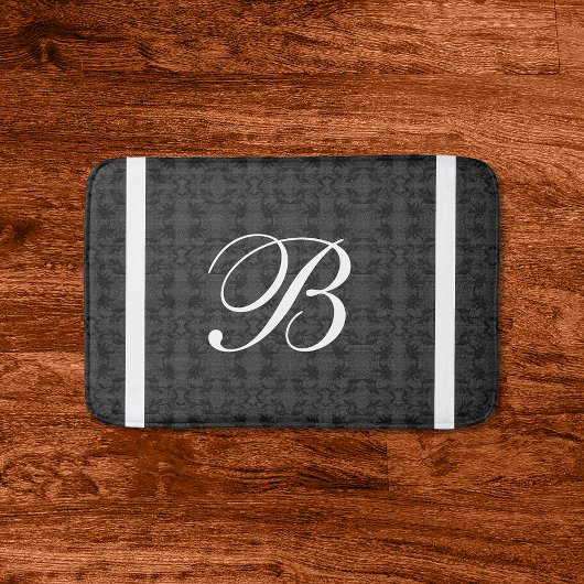 Tapis De Bain Monogramme initial personnalisé noir et blanc
