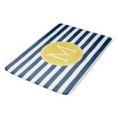 Tapis De Bain Monogramme jaune Motif rayé blanc et marine (Angle)