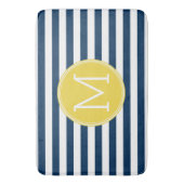Tapis De Bain Monogramme jaune Motif rayé blanc et marine (devant Vertical)