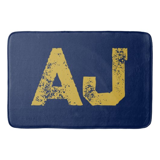 Tapis De Bain Monogramme Lettres Initiales Or & Bleu Simple (Devant)