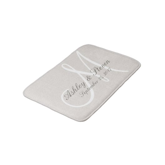 Tapis De Bain Monogramme Mariage de lin rustique (Angle)