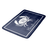 Tapis De Bain Monogramme Marine Bleu Crabe Blanc Nautique (Angle)