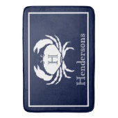 Tapis De Bain Monogramme Marine Bleu Crabe Blanc Nautique (devant Vertical)