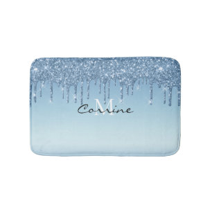 Tapis De Bain Monogramme Métallique Frozen Ice Blue Parties sci