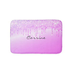 Tapis De Bain Monogramme Métallique Magenta Hot Rose Parties sci