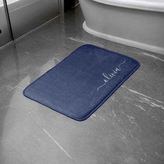 Tapis De Bain Monogramme moderne bleu marine et blanc