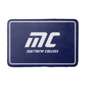 Tapis De Bain Monogramme moderne bleu Nettoyer Nom minimal Texte (Devant)