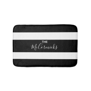 Tapis De Bain Monogramme moderne de la famille noire blanche ray