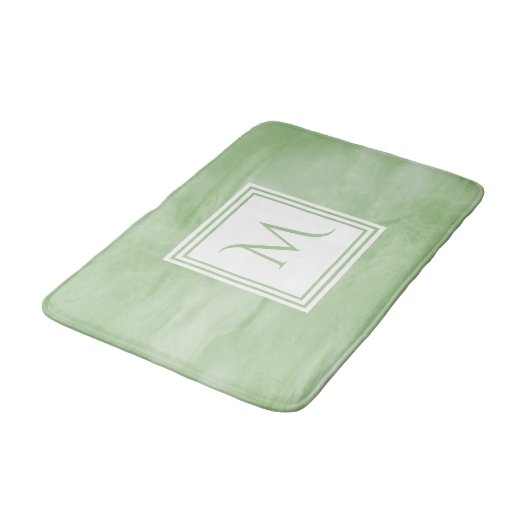 Tapis De Bain Monogramme moderne de marbre subtil vert clair (Angle)