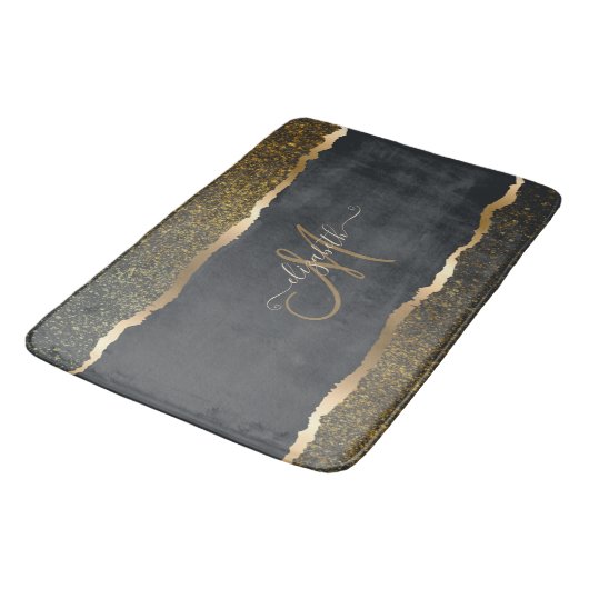 Tapis De Bain Monogramme moderne Elegant Gold Touch (Angle)