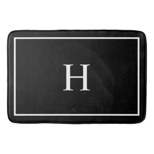 Tapis De Bain Monogramme Moderne Élégant Noir