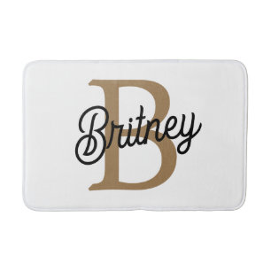 Tapis De Bain Monogramme moderne élégant Nom Black Gold Script