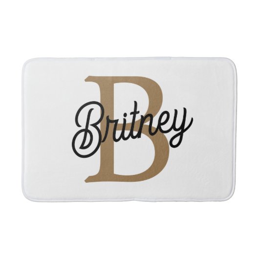 Tapis De Bain Monogramme moderne élégant Nom Black Gold Script (Devant)