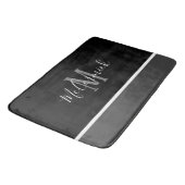 Tapis De Bain Monogramme moderne noir blanc gris rayé (Angle)
