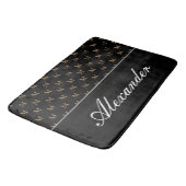 Tapis De Bain Monogramme moderne Noir Blanc Or Élégant (Angle)