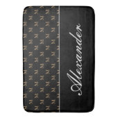 Tapis De Bain Monogramme moderne Noir Blanc Or Élégant (devant Vertical)