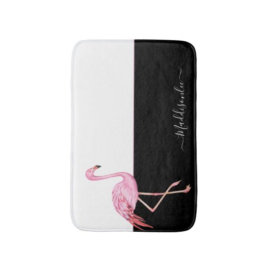 Tapis De Bain Monogramme moderne Nom Flamant rose rose noir (Devant (Vertical))